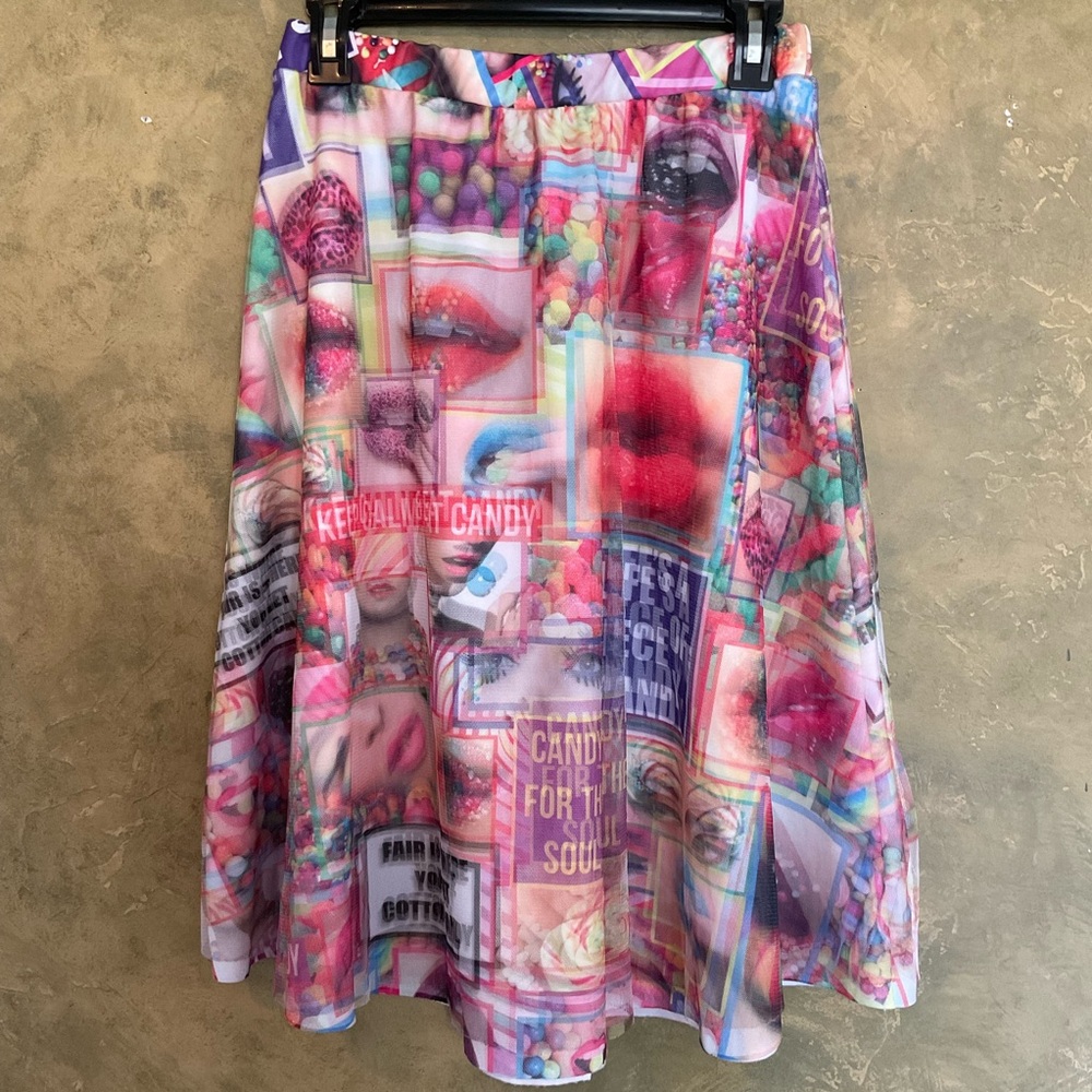 Vintage Y2K Sirens Seductions Layered Pop Art Midi Skirt Kandi Rave Graphic L